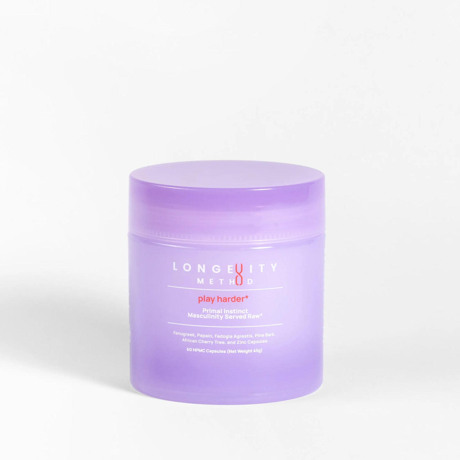 Longevity Method "Play Harder" jar, a natural testosterone supplement for men